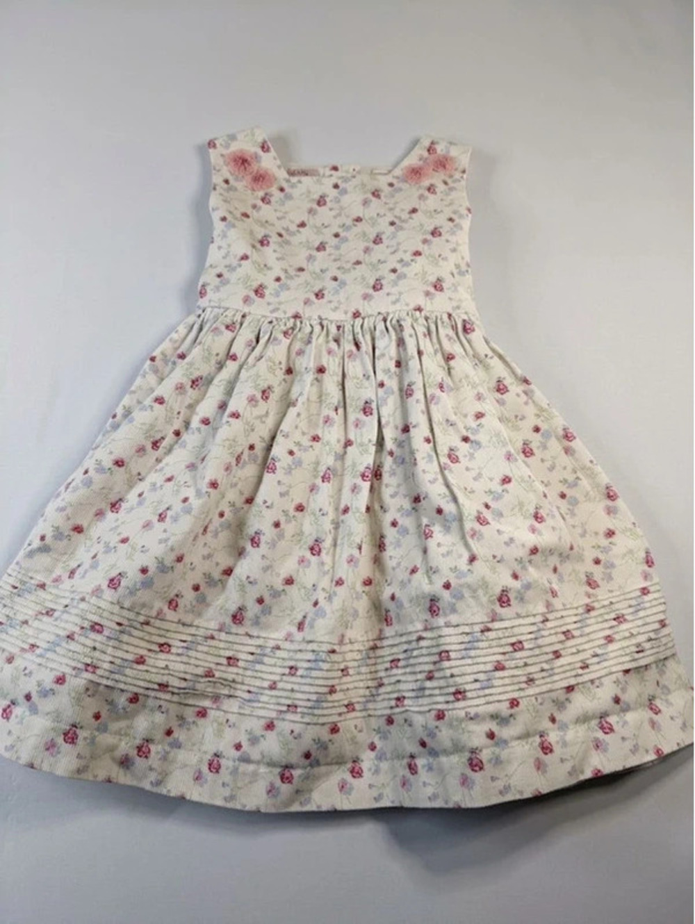 Vintage Laura Ashley Girls Size 24M Floral Corduroy Pinafore Dress